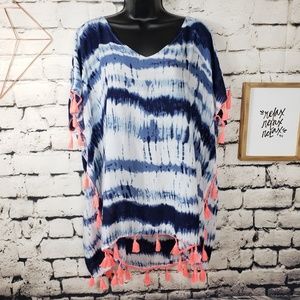 NWT Chelsea & Theodore Tie Dye Boho Tassel Coverup